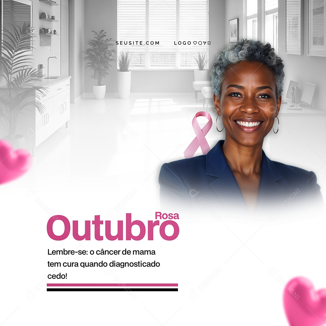 Outubro Rosa Mês de Conscientização Sobre o Câncer de Mama Social Media PSD Editável