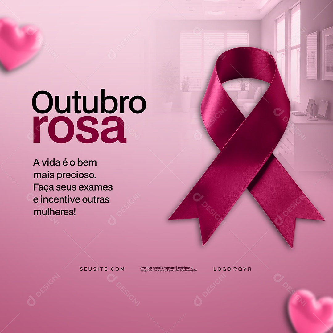 Outubro Rosa Mês de Conscientização Sobre o Câncer de Mama Social Media PSD Editável