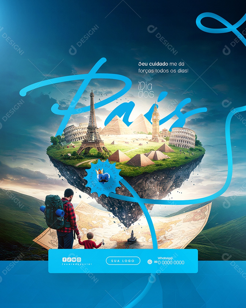 Dia dos Pais 10 de Agosto Seu Cuidado Social Media PSD Editável