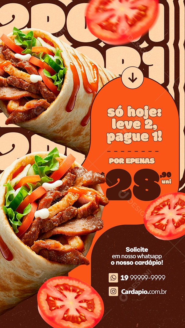 Story Shawarma Só Hoje Leve Dois Pague Um Social Media PSD Editável