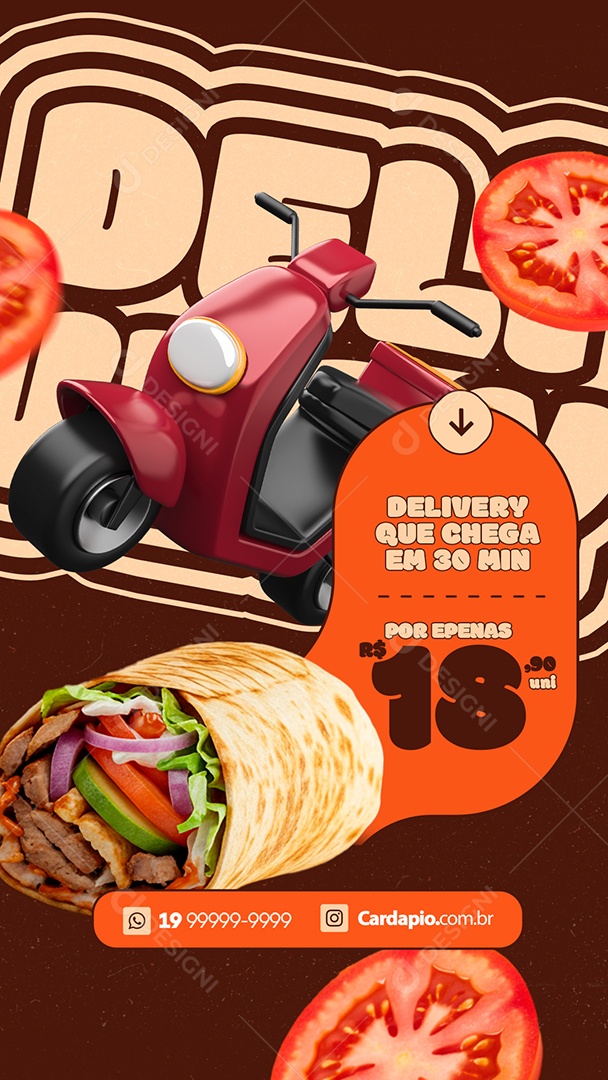 Story Shawarma Delivery Que Chega Social Media PSD Editável