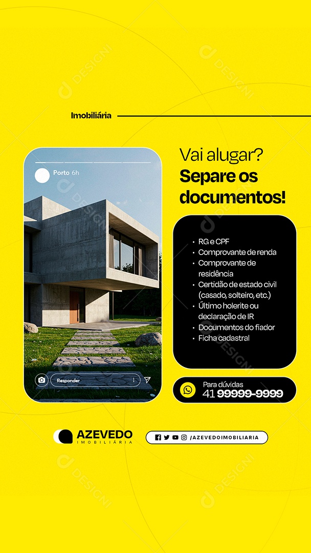 Story Imobiliária Vai Alugar Separe os Documentos Social Media PSD Editável