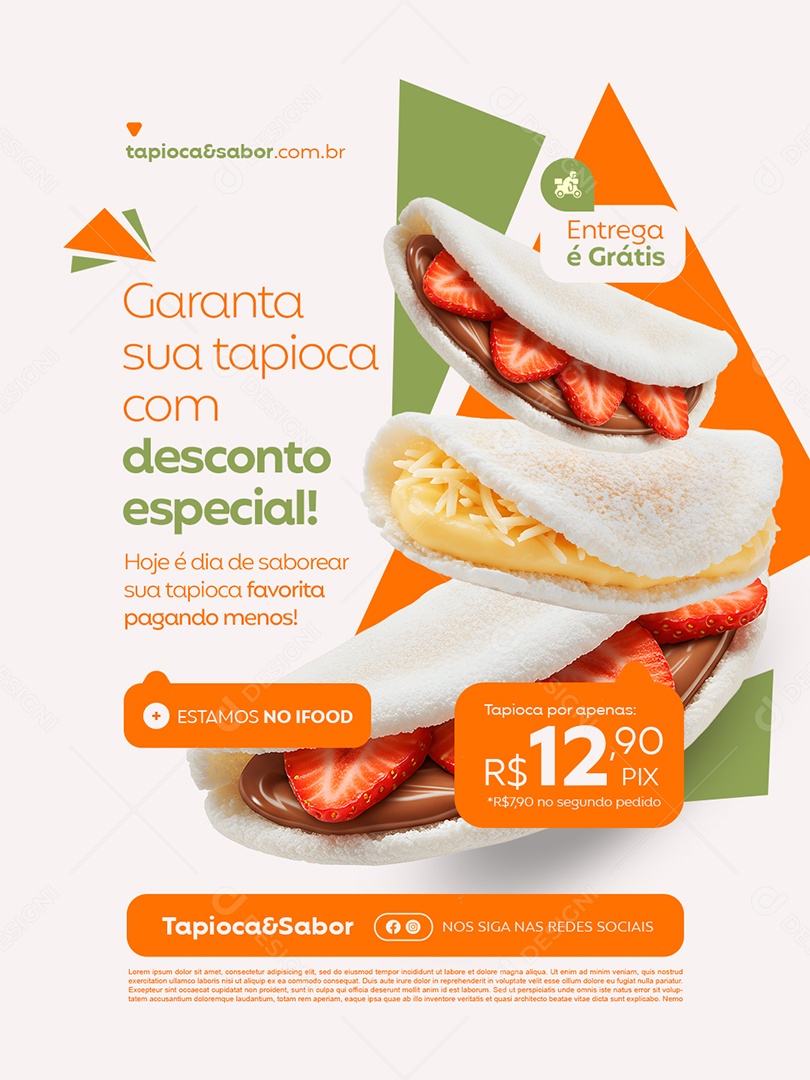 Tapiocaria Garanta Sua Tapioca com Desconto Especial Social Media PSD Editável