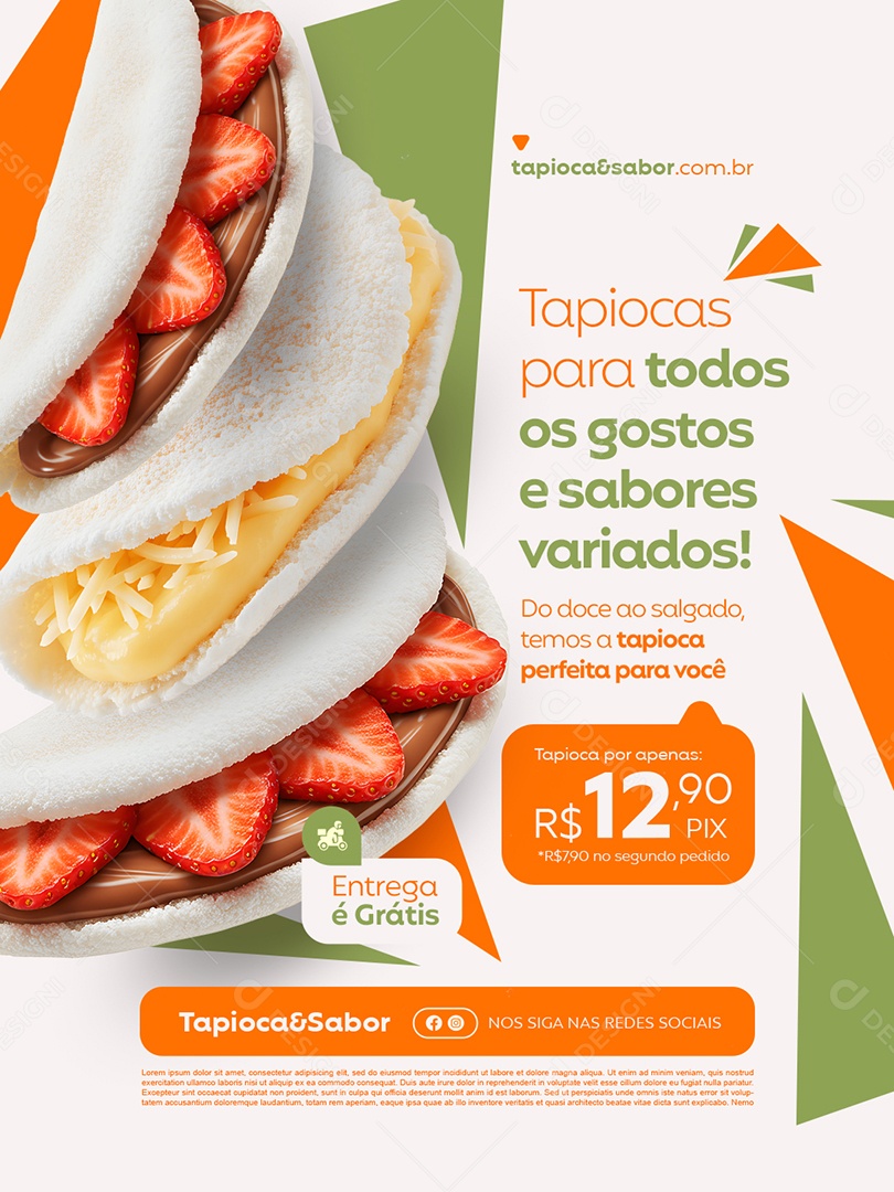 Tapiocaria Tapiocas para Todos os Gostos e Sabores Variados Social Media PSD Editável