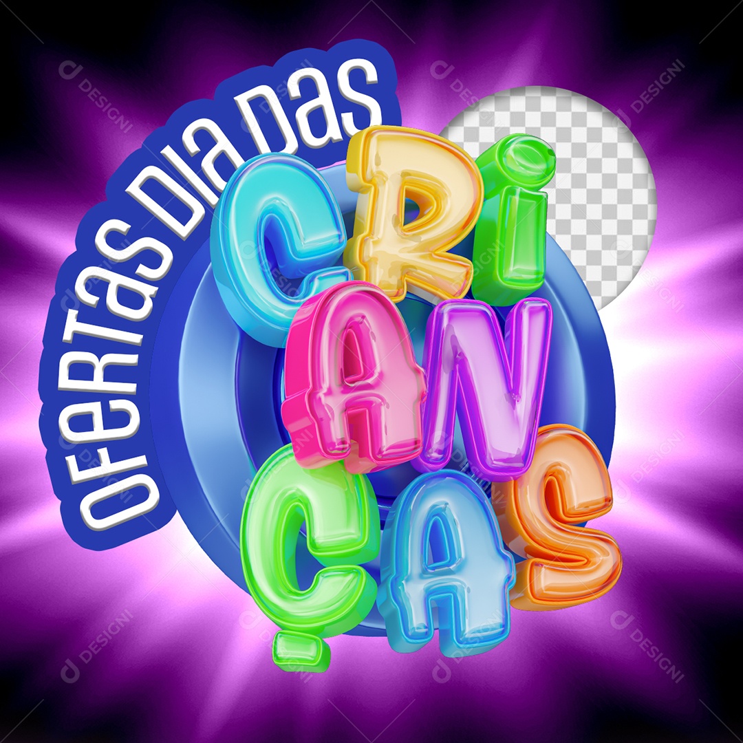 Ofertas Dia das Crianças Selo 3D para Composição PSD