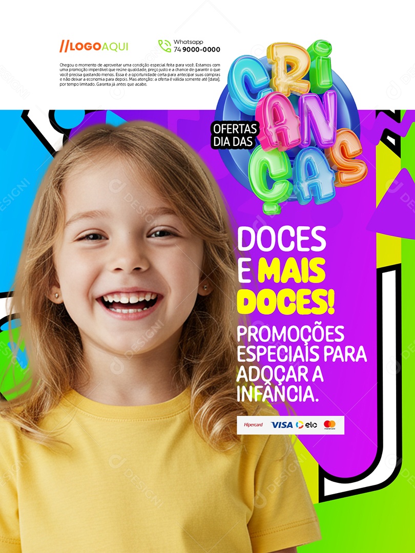 Ofertas Dia das Crianças Supermercado Doces e Mais Doces Social Media PSD Editável