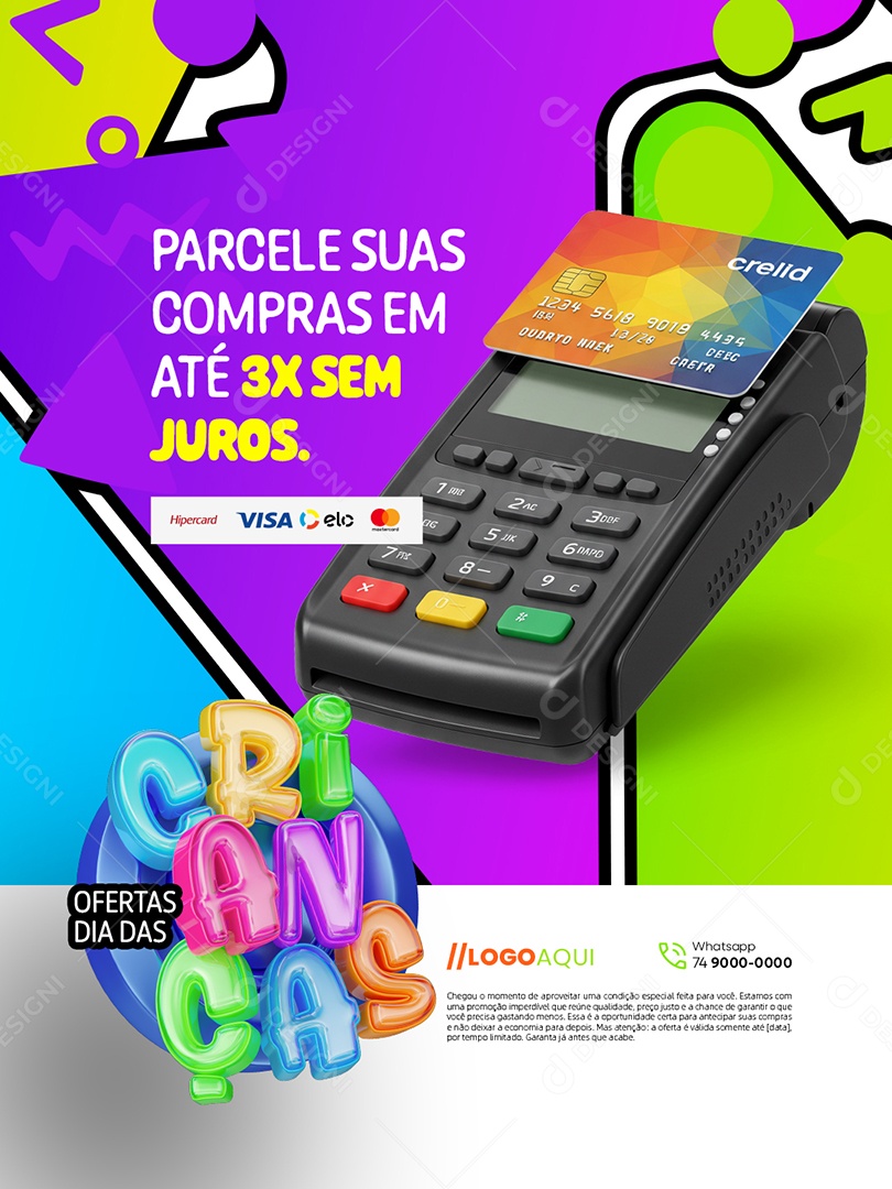 Ofertas Dia das Crianças Supermercado Parcele suas Compras Social Media PSD Editável