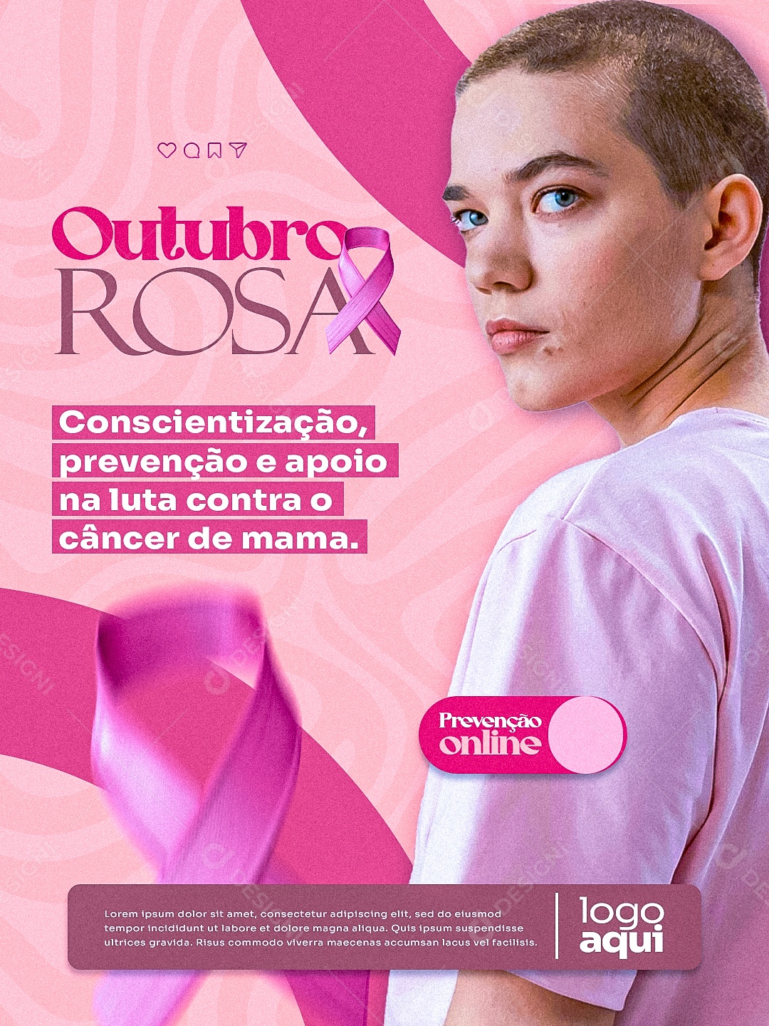 Outubro Rosa Mês de Conscientização Sobre o Câncer de Mama Social Media PSD Editável