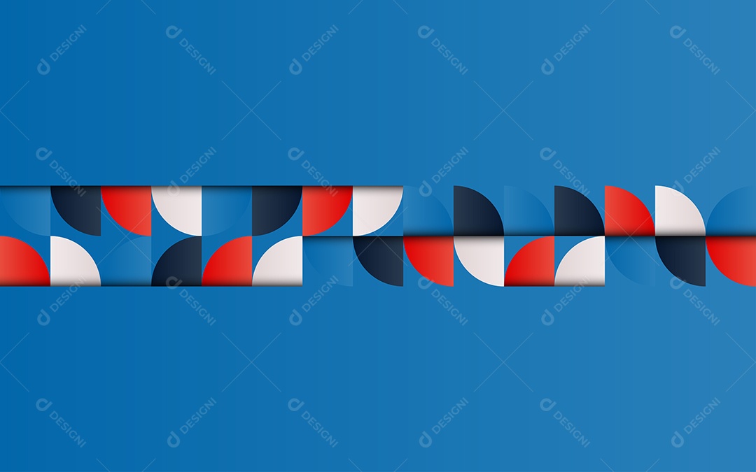 Fundo Azul Abstrato Geométrico de Meados do Século Vermelho Azul e Branco Ilustração Vetor EPS