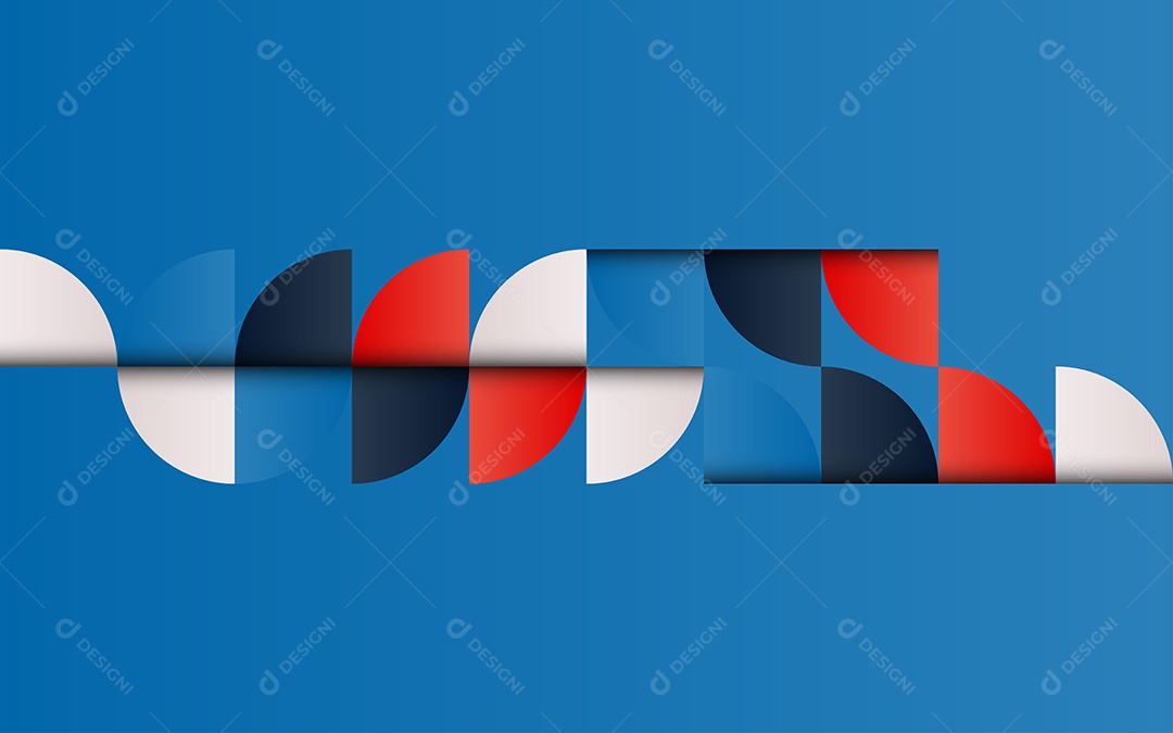 Fundo Azul Abstrato Geométrico de Meados do Século Vermelho Azul e Branco Ilustração Vetor EPS