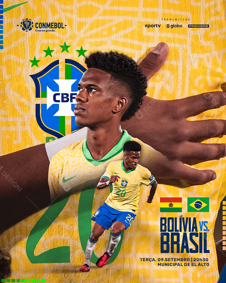 Post Jogo de Futebol Brasil Social Media PSD Editável
