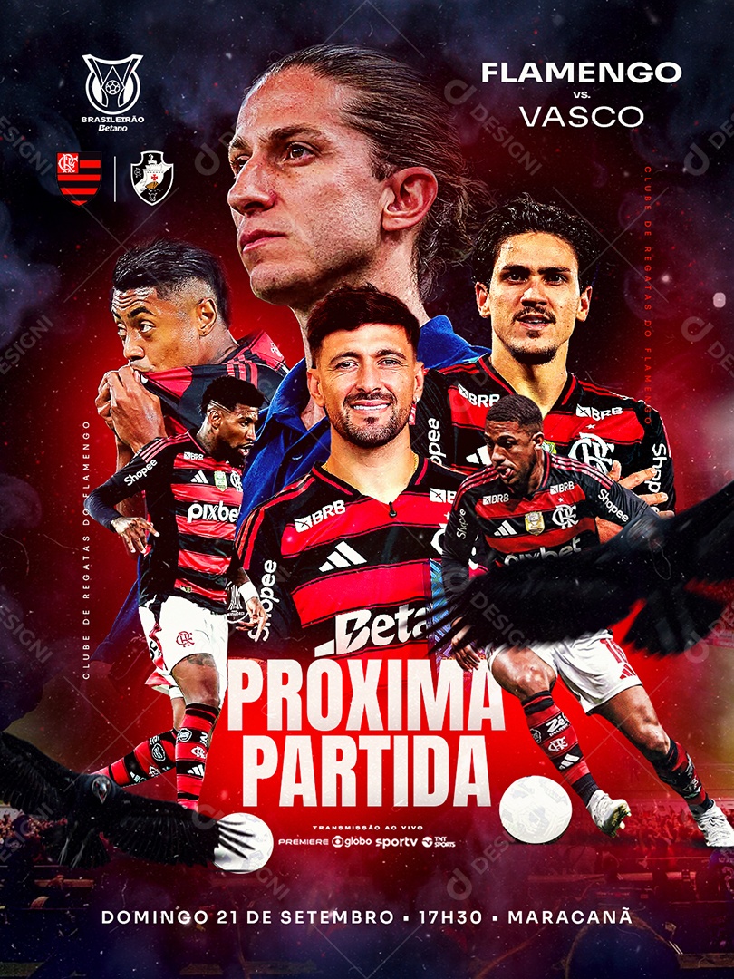 Post Jogo de Futebol Flamengo Próxima Partida Social Media PSD Editável