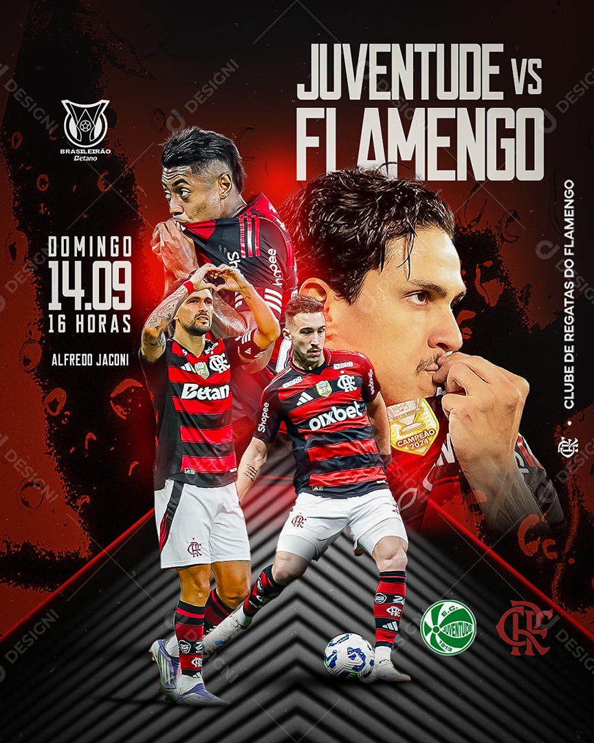 Post Jogo de Futebol Flamengo Vs Juventude Social Media PSD Editável