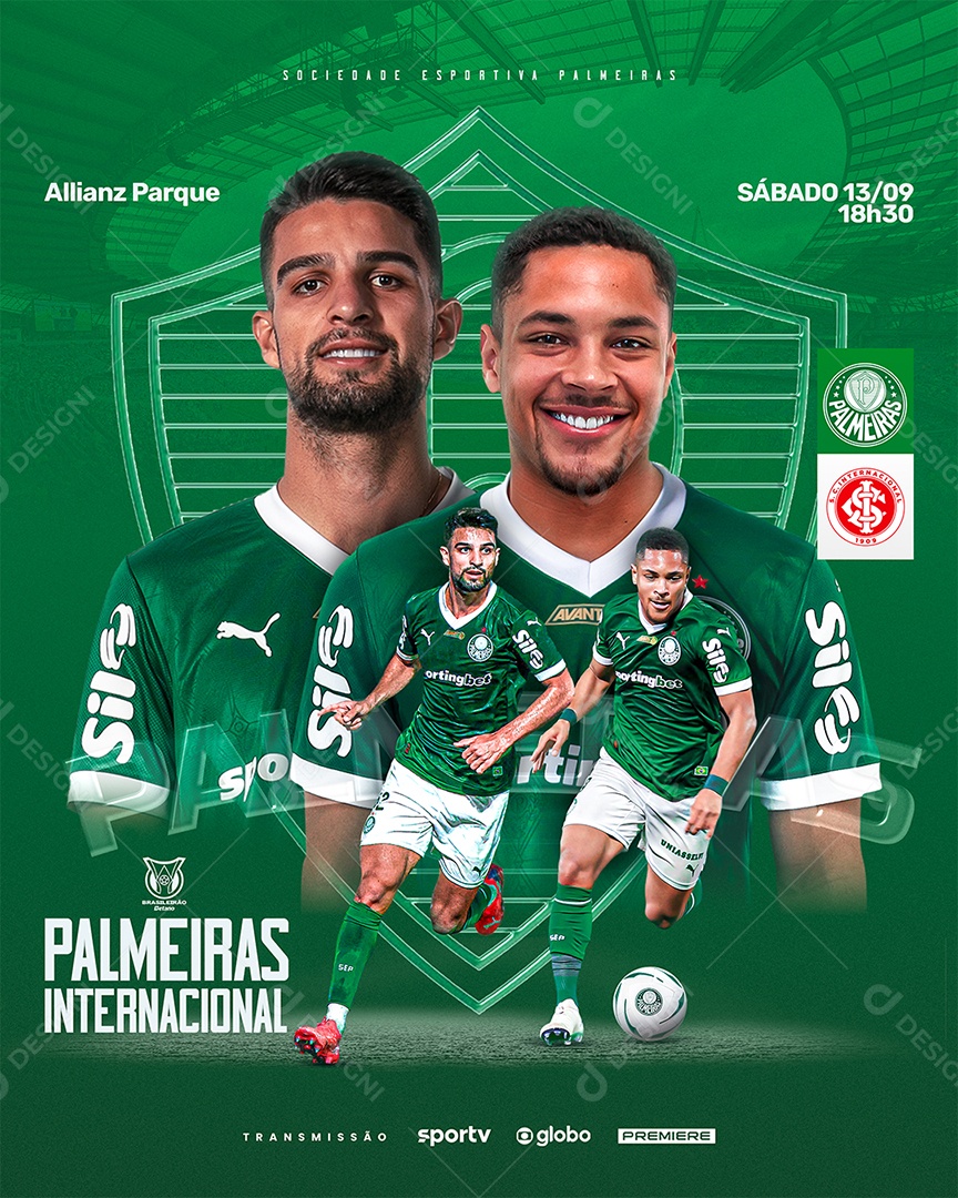 Post Jogo de Futebol Palmeiras vs Inter Social Media PSD Editável
