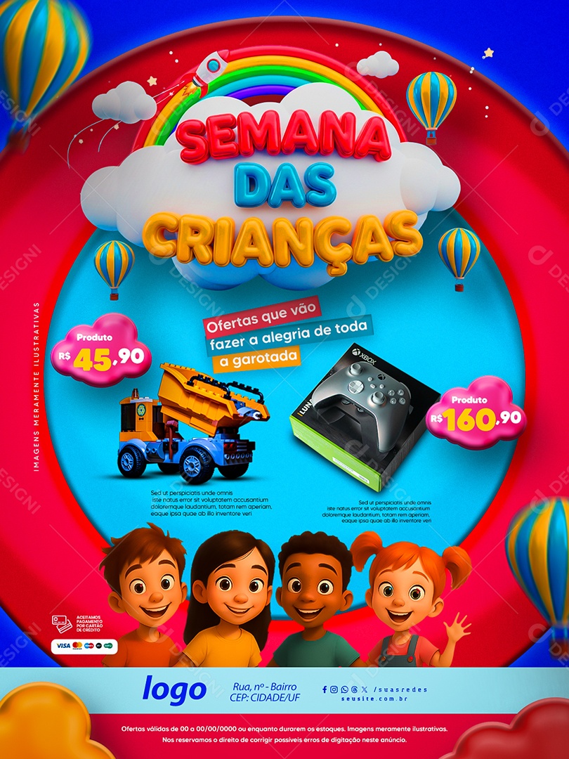 Post Semana das Crianças Social Media PSD Editável