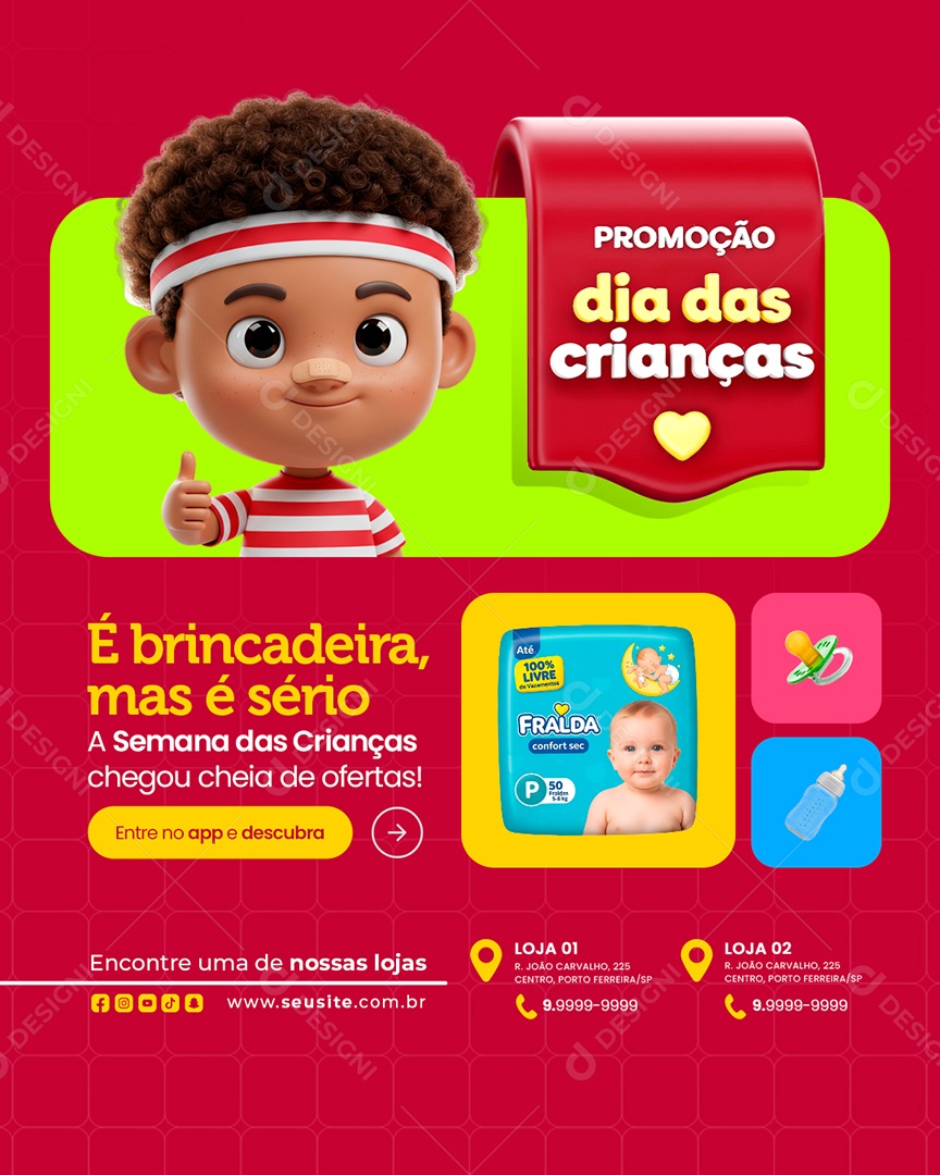 Farmácia Promoção Dia das Crianças é Brincadeira Mas é Sério Social Media PSD Editável