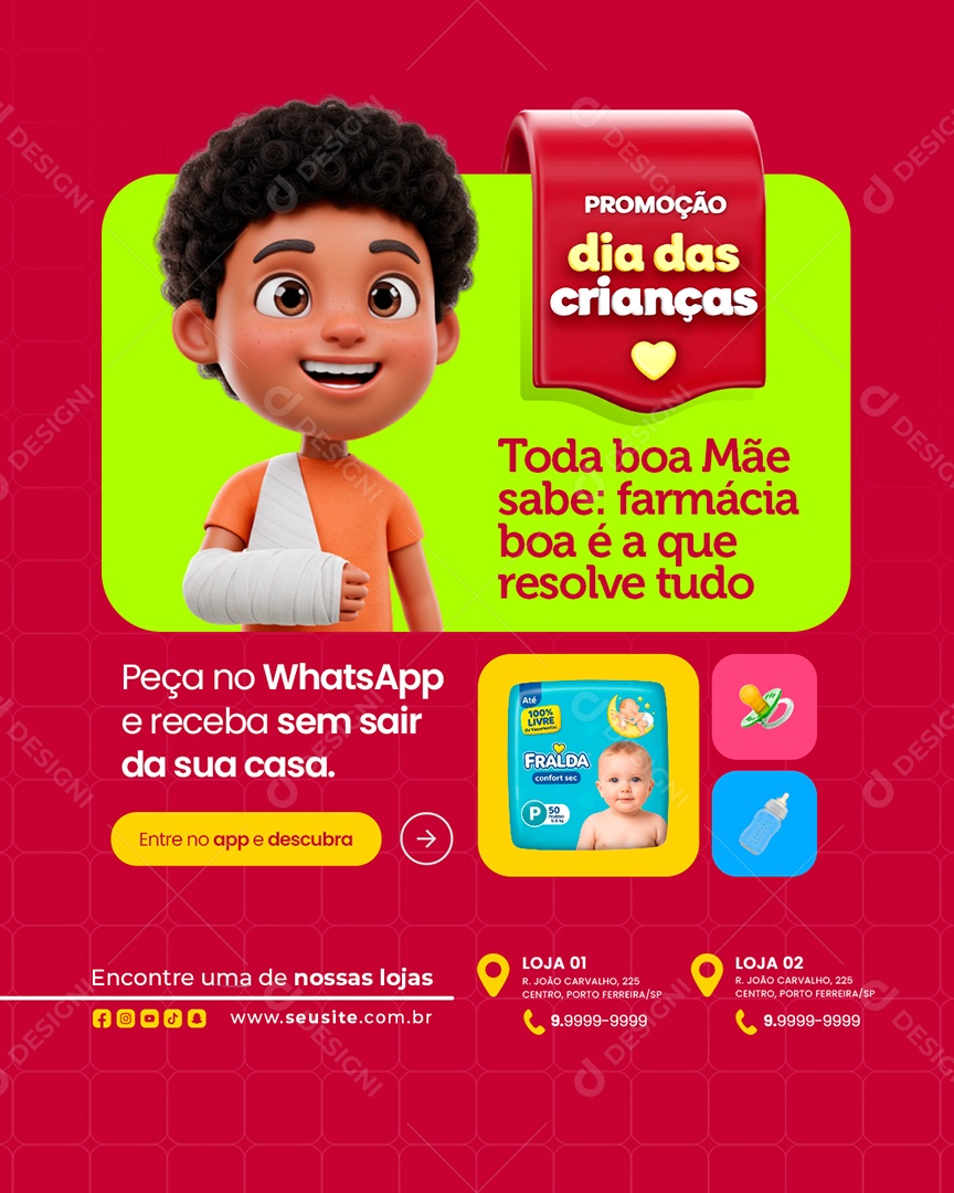 Farmácia Promoção Dia das Crianças Toda Boa Mãe Sabe Social Media PSD Editável