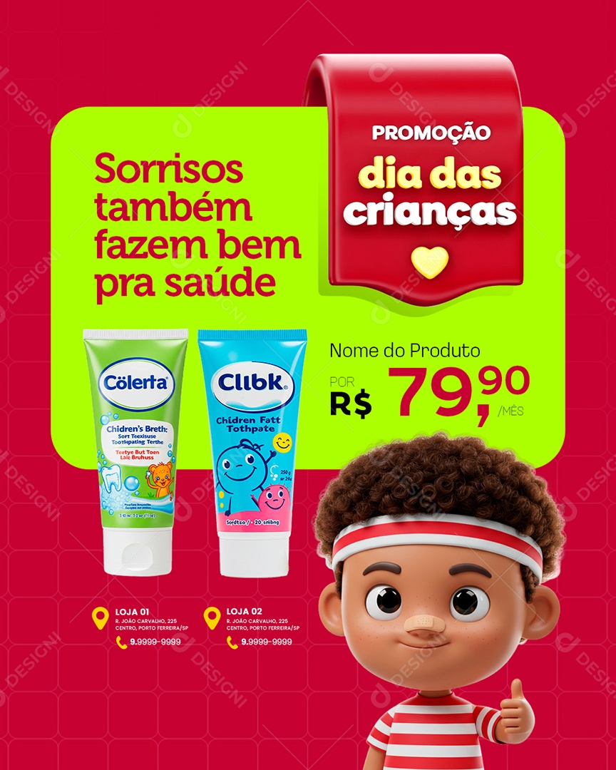 Farmácia Promoção Dia das Crianças Sorrisos Também Fazem Bem pra Saúde Social Media PSD Editável