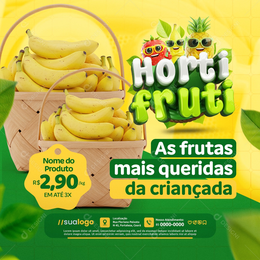 Hortifruti Dia das Crianças Banana As Frutas Mais Queridas Social Media PSD Editável