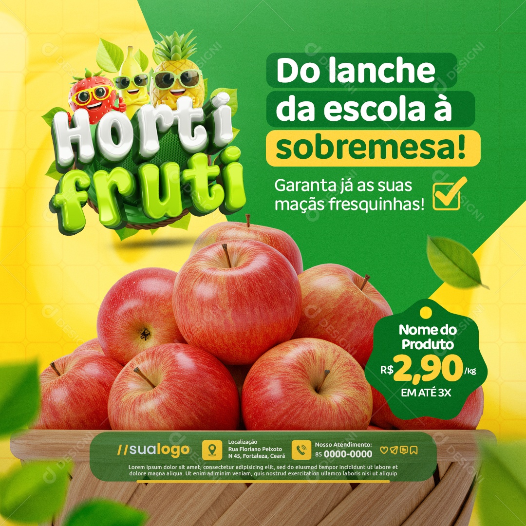 Hortifruti Dia das Crianças Maçã do Lanche da Escola à Sobremesa Social Media PSD Editável