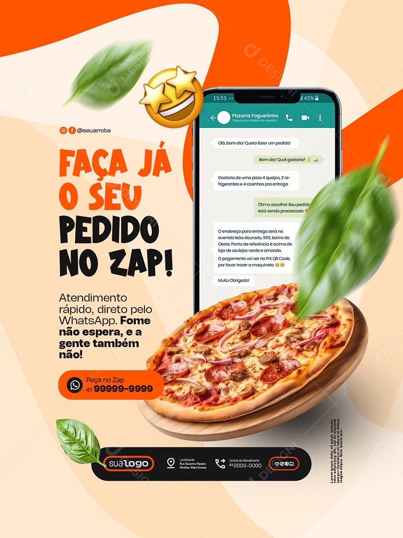 Pizzaria Faça Já o Seu Pedido no Zap Social Media PSD Editável