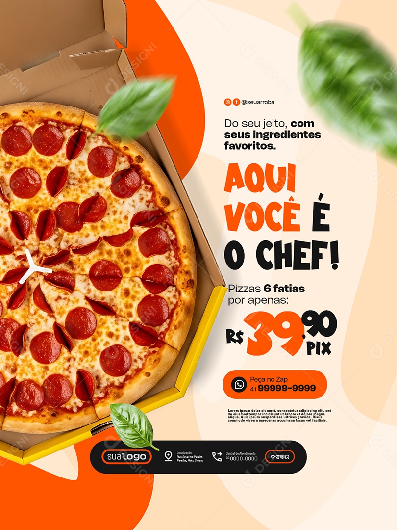 Pizzaria Aqui Você é o Chef Social Media PSD Editável