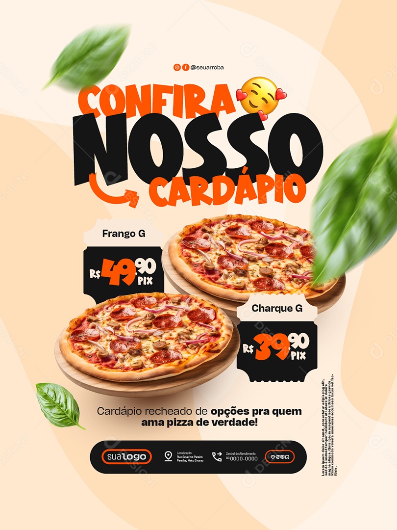 Pizzaria Confira Nosso Cardápio Pizza Frango G Social Media PSD Editável