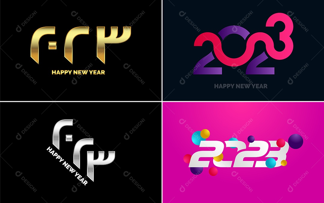 Logotipo 2023 Feliz Ano Novo Ilustração Vetor EPS