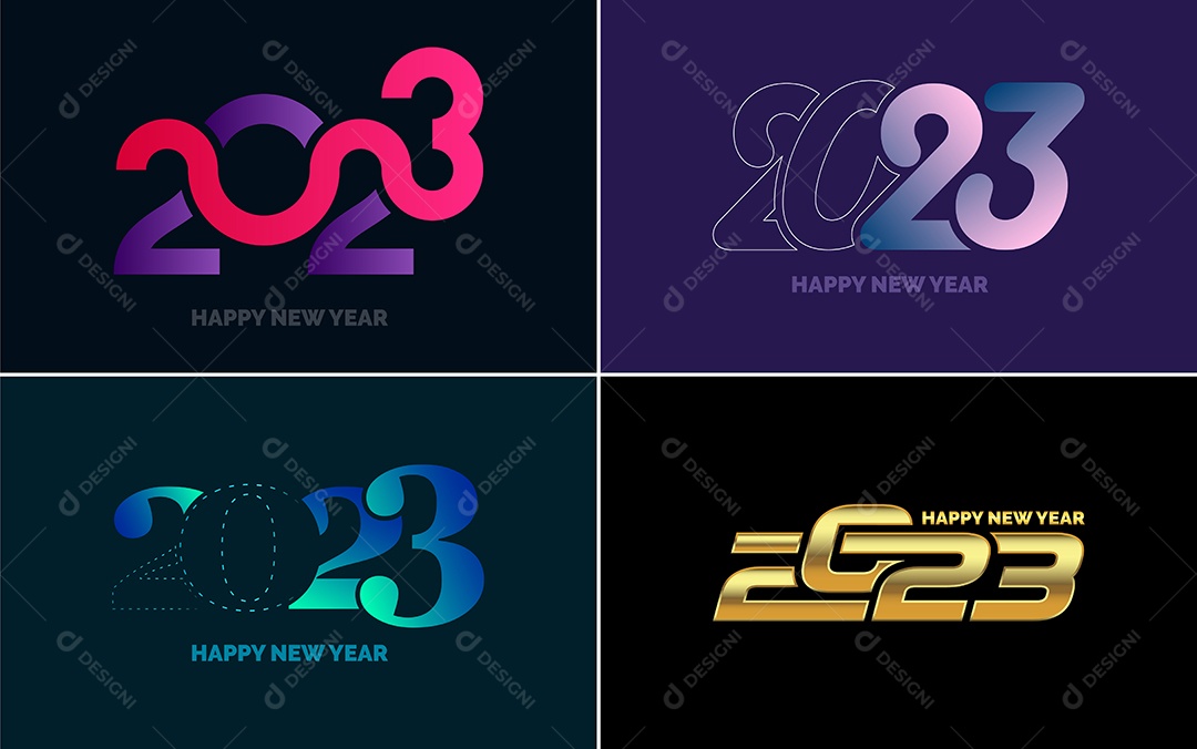 Logotipo 2023 Feliz Ano Novo Ilustração Vetor EPS
