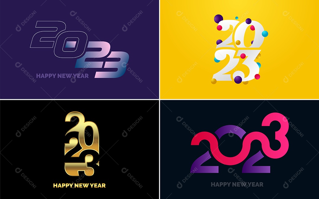 Logotipo 2023 Feliz Ano Novo Ilustração Vetor EPS