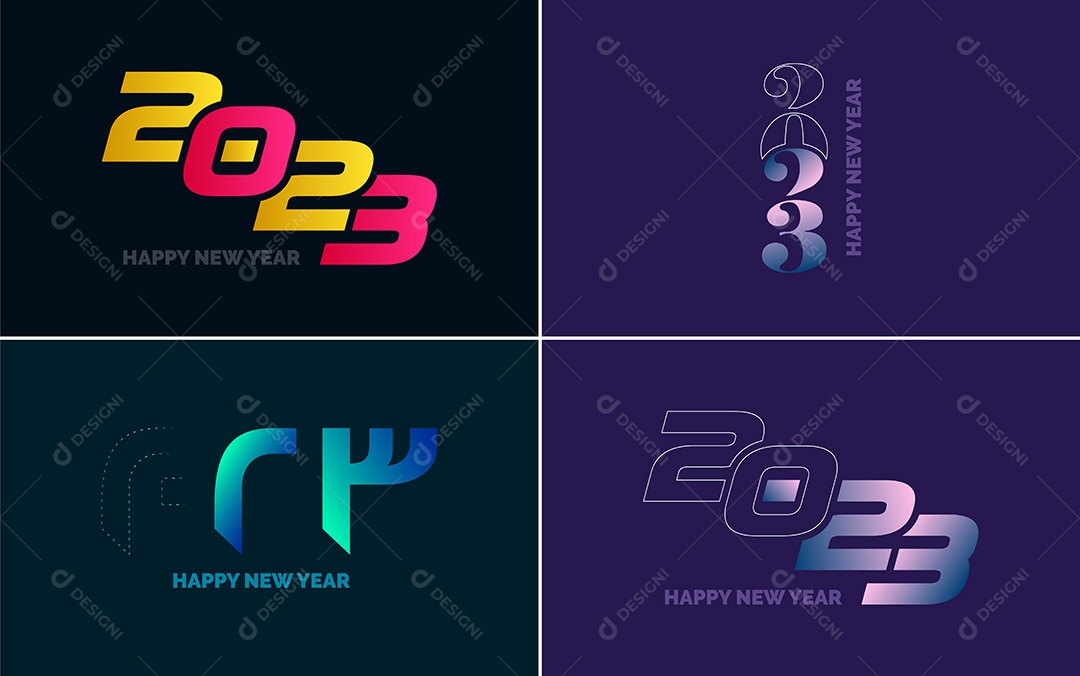 Logotipo 2023 Feliz Ano Novo Ilustração Vetor EPS