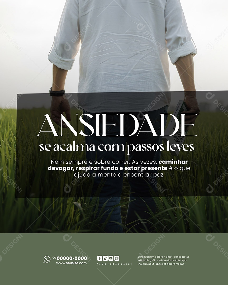 Psicóloga Anasiedade Se Acalma Com Passos Leves Social Media PSD Editável