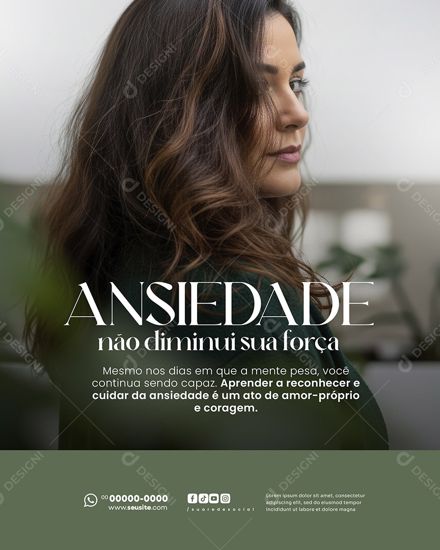 Psicóloga Ansiedde Não Diminui Sua Força Social Media PSD Editável