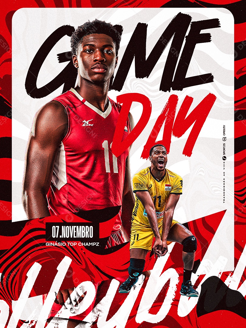 Campeonato de Volleyball Masculino Game Day Social Media PSD Editável