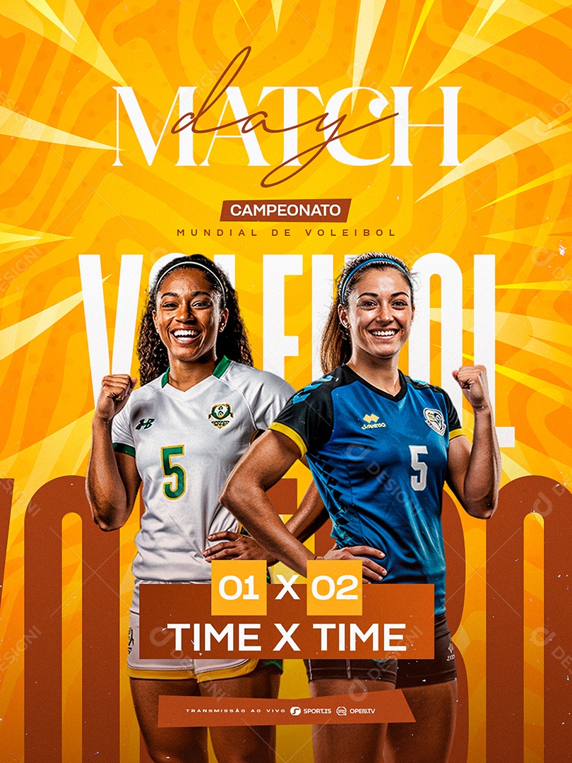 Campeonato de Volleyball Feminino Match Day Social Media PSD Editável