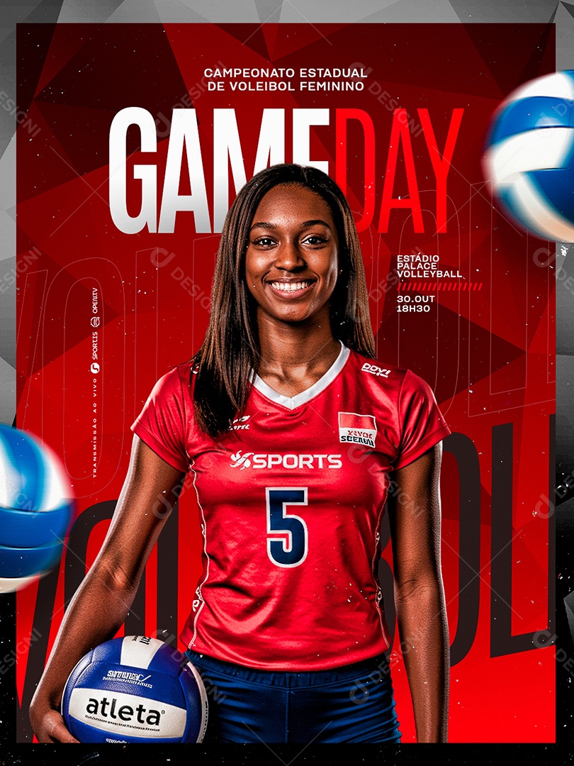Campeonato de Volleyball Feminino Game Day Social Media PSD Editável