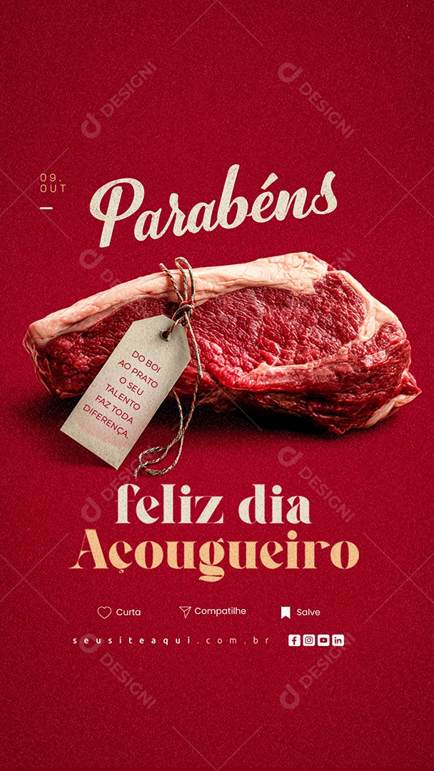 Story Parabéns Feliz Dia do Açougueiro 09 de Outubro Social Media PSD Editável