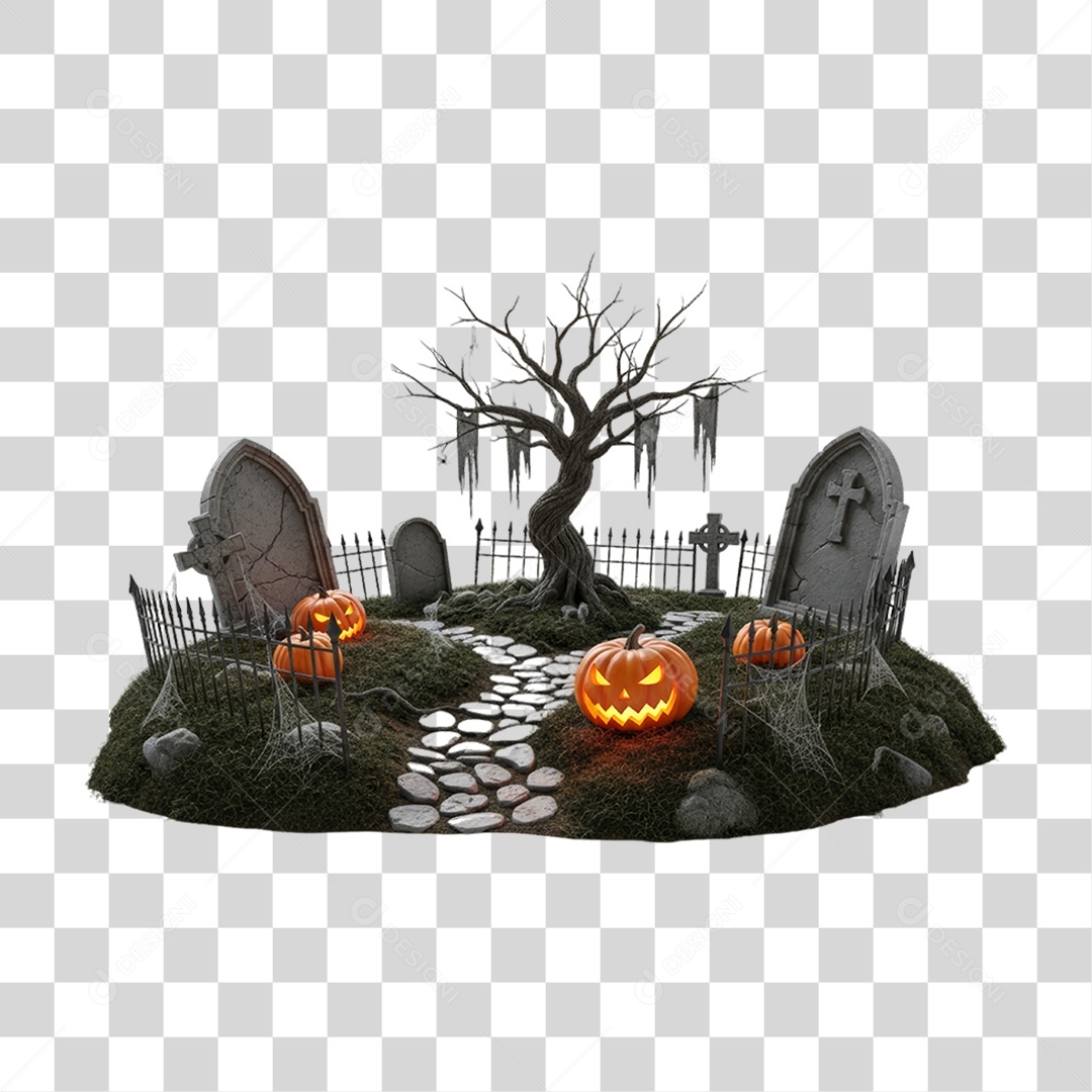 Cemitério com Decoração de Halloween PNG Transparente