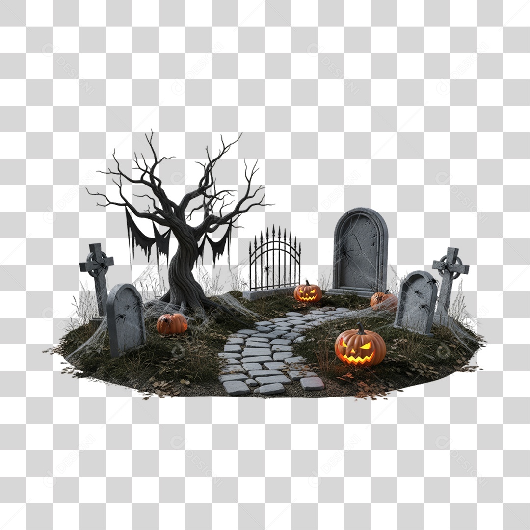 Cemitério com Decoração de Halloween PNG Transparente