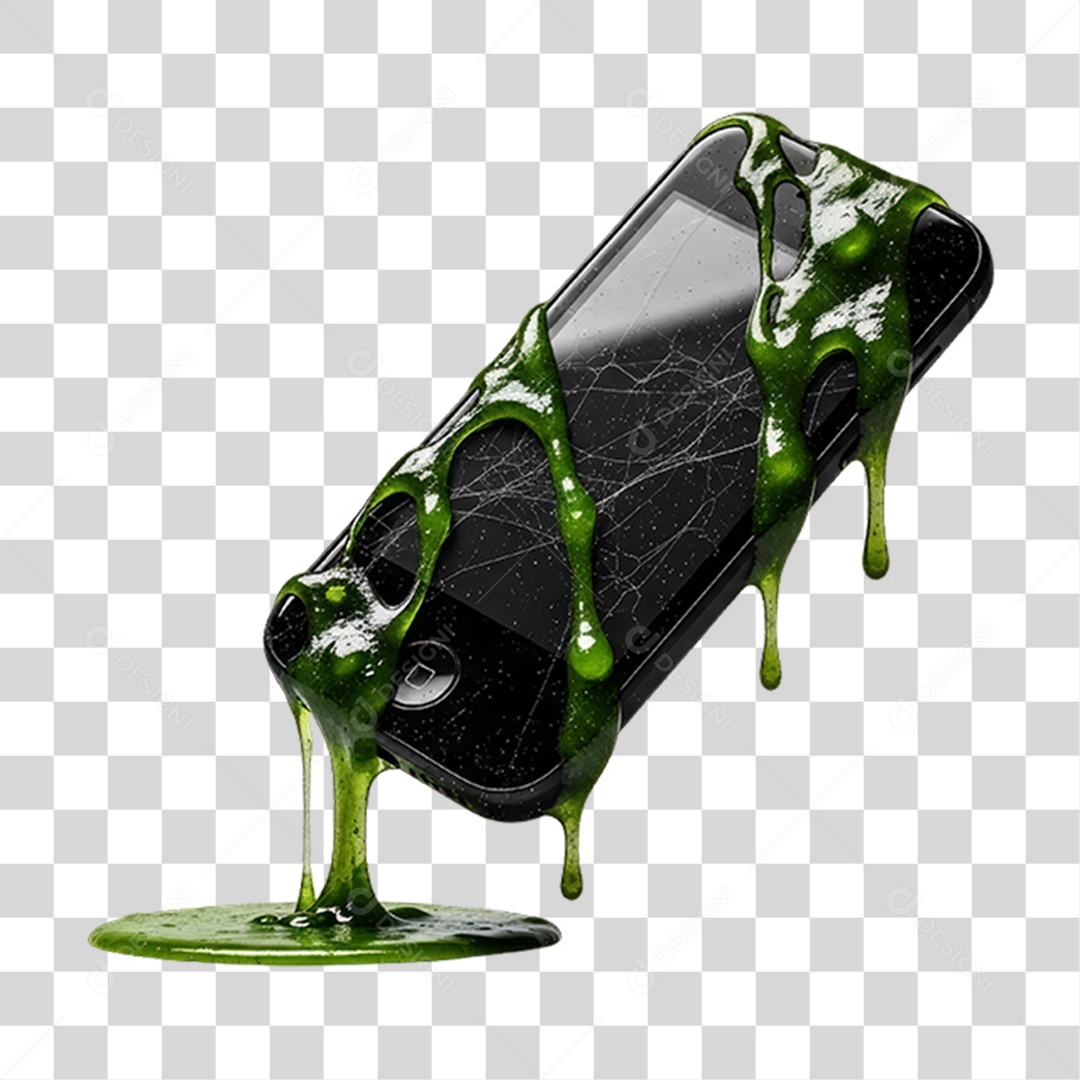 Celular com Gosma Verde Decoração de Halloween PNG Transparente