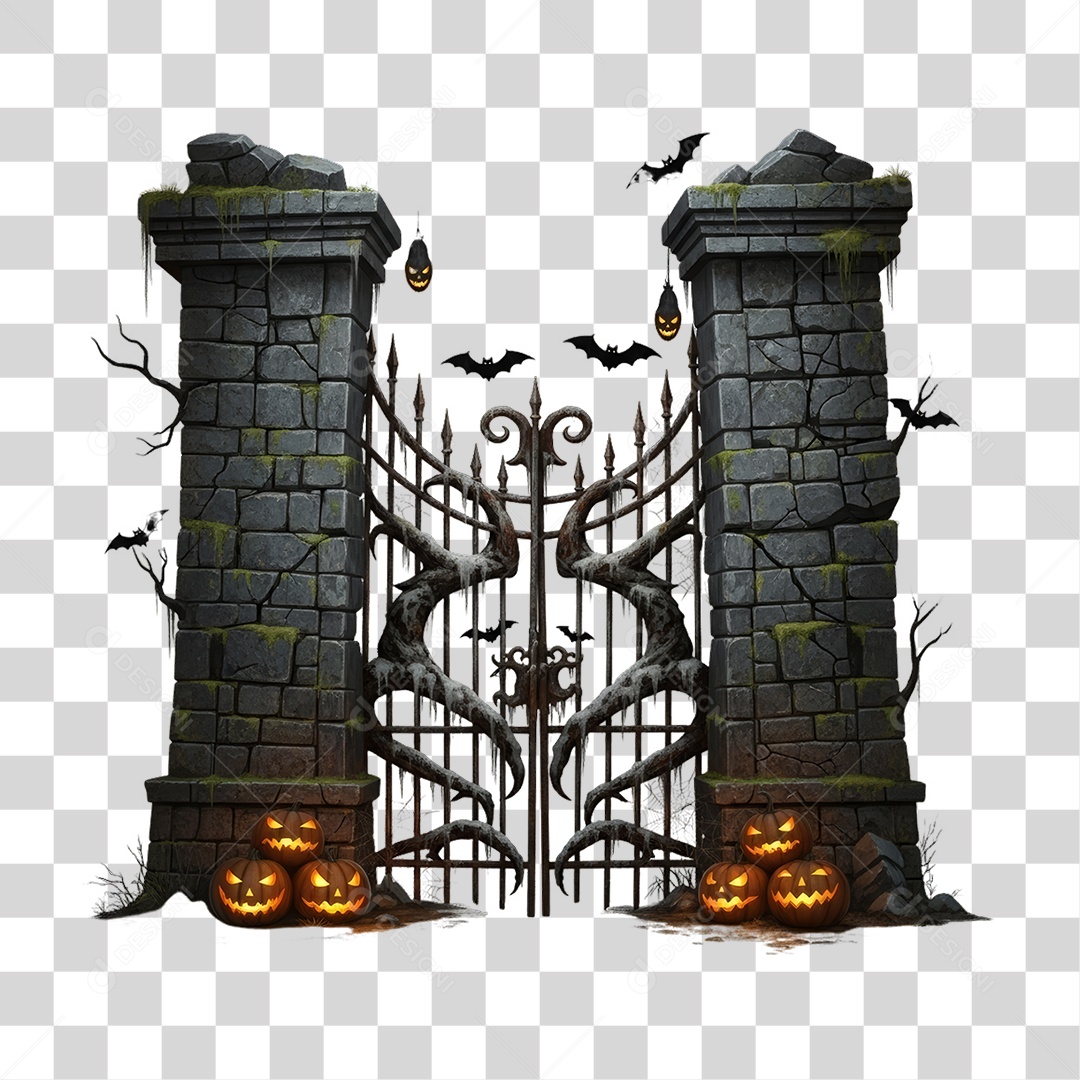 Portão com Grades Decoração de Halloween PNG Transparente
