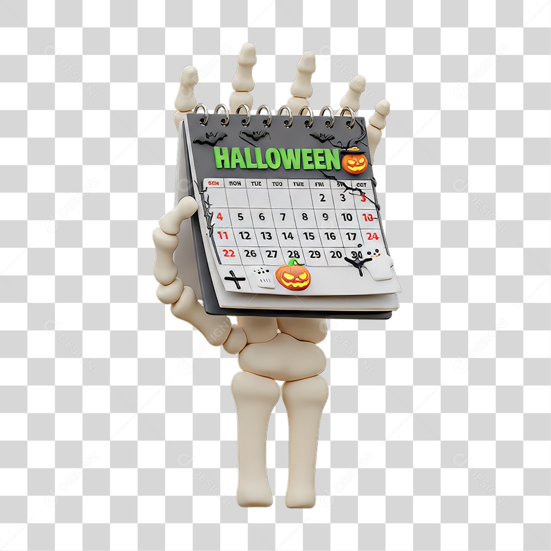 Esqueleto de Mão com Calemdário Decoração de Halloween PNG Transparente