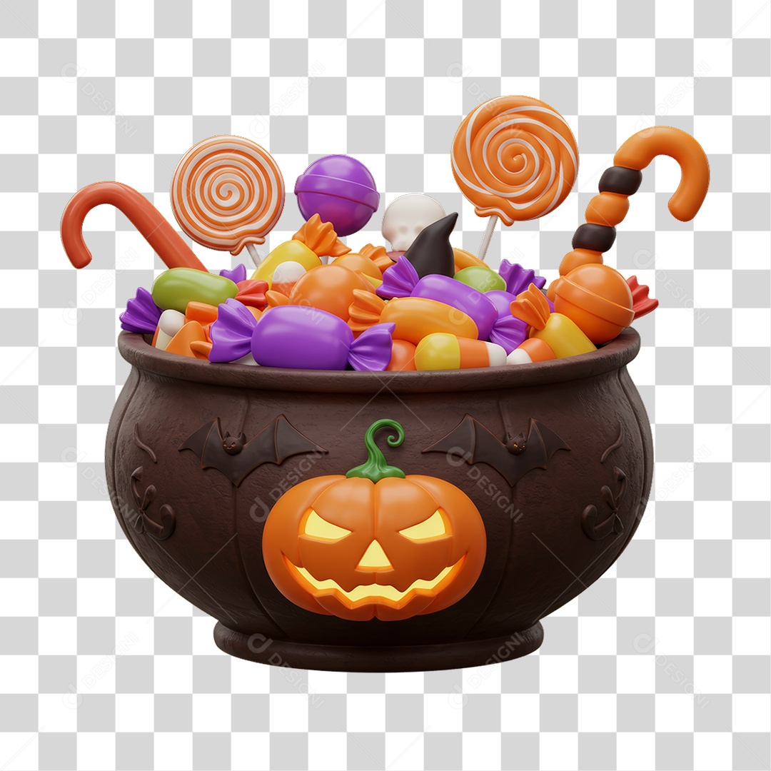 Caldeirão com Balas Decoração de Halloween PNG Transparente