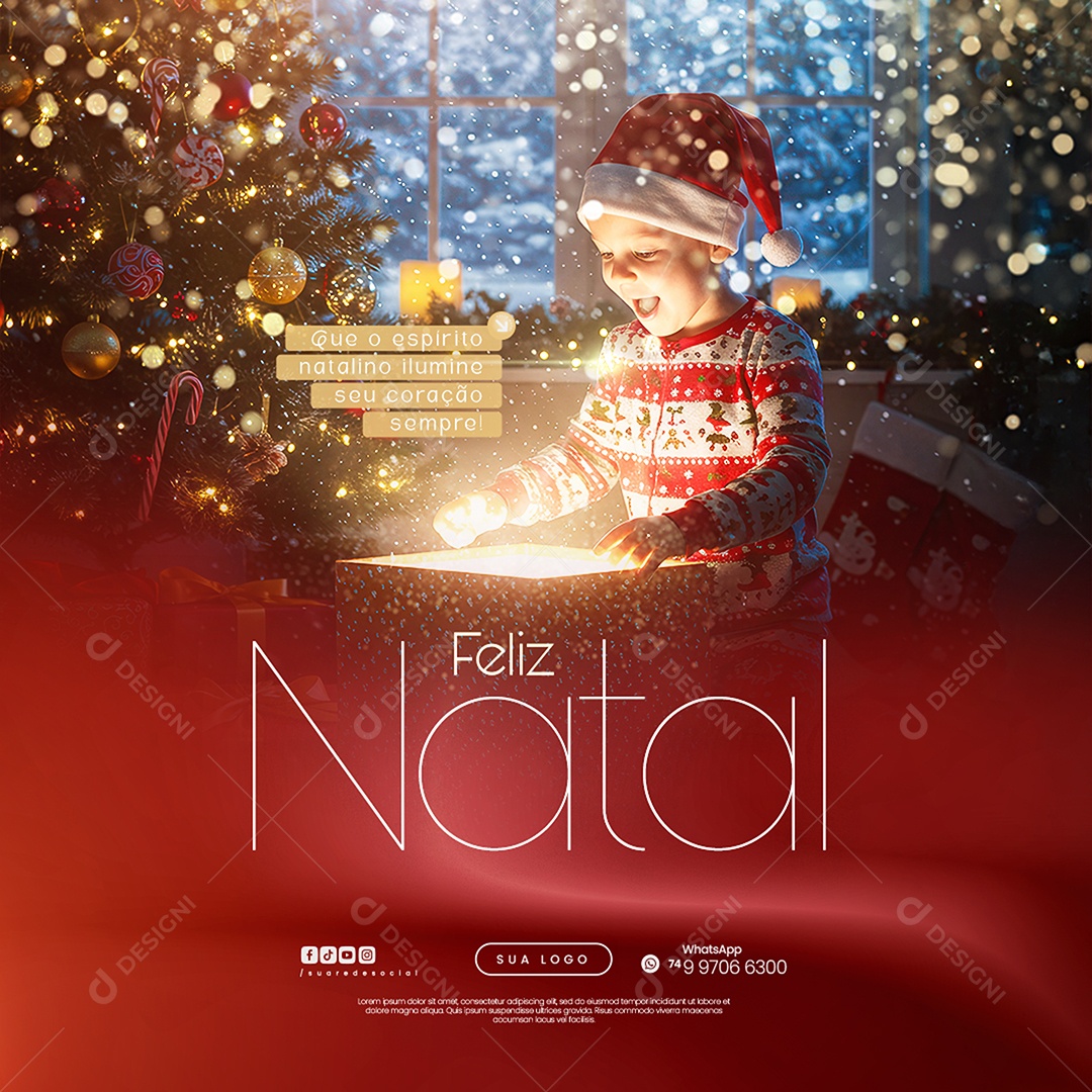 Social Media Feliz Natal 25 de Dezembro Que o Espírito Natalino Ilumine Eu Coração PSD Editável