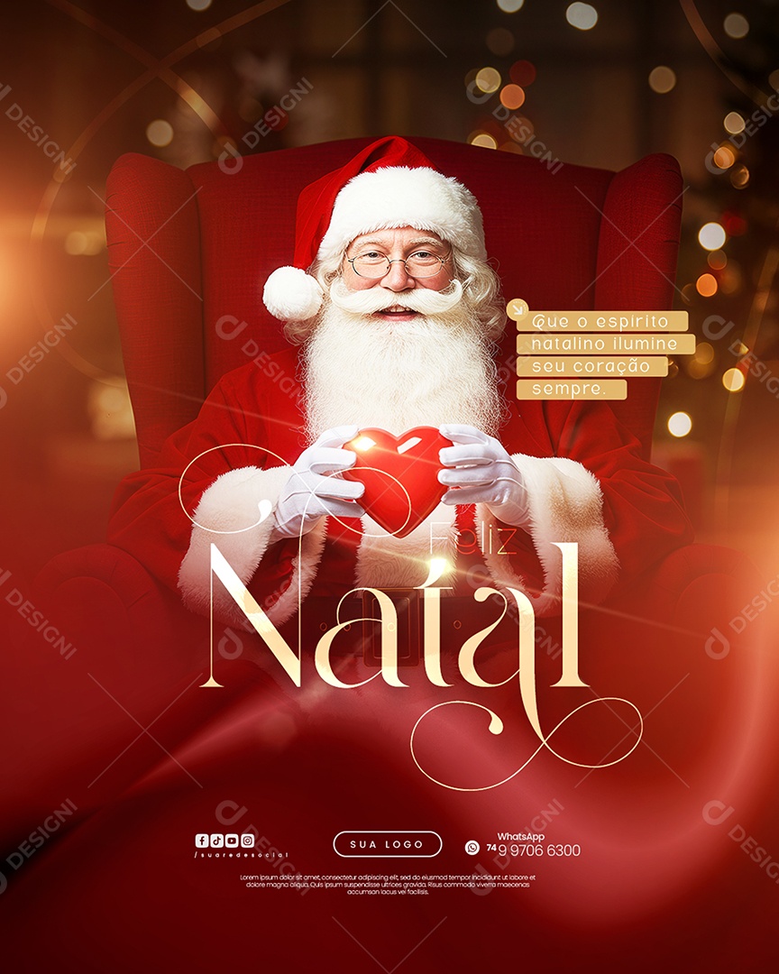 Natal 25 de Dezembro Que o Espírito Natalino Ilumine Seu Coração Social Media PSD Editável