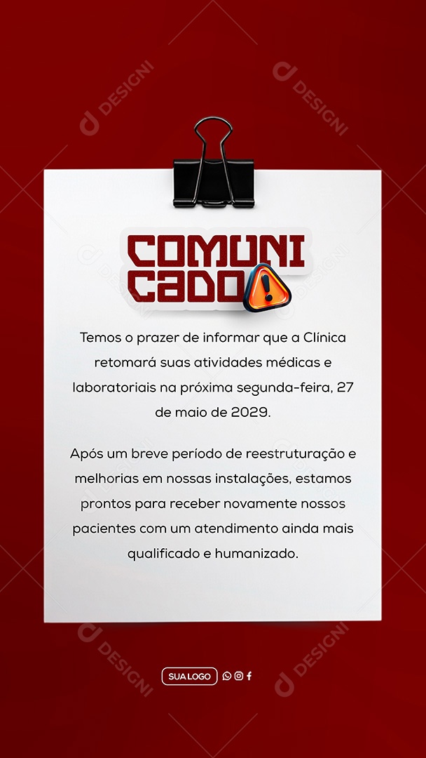 Story Comunicado Clinica Social Media PSD Editável