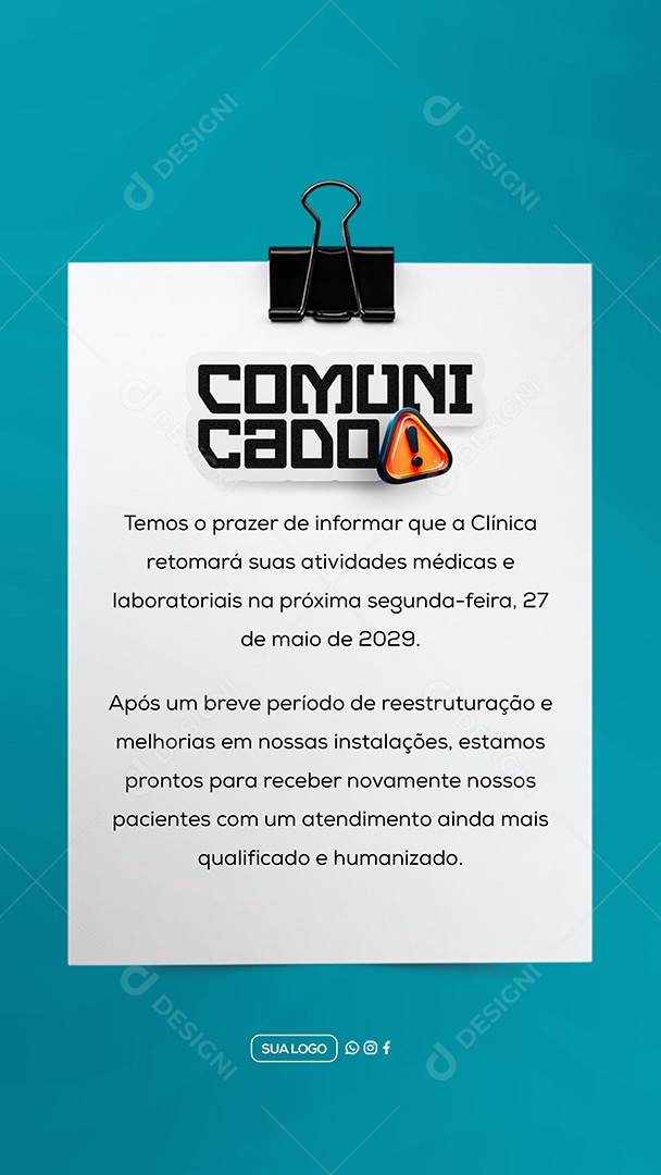 Story Comunicado Clinica Social Media PSD Editável