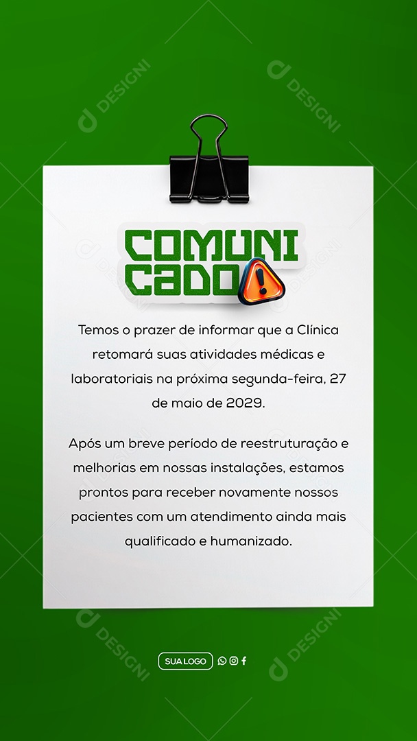 Story Comunicado Clinica Social Media PSD Editável
