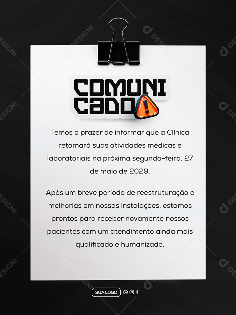 Comunicado Clinica Social Media PSD Editável