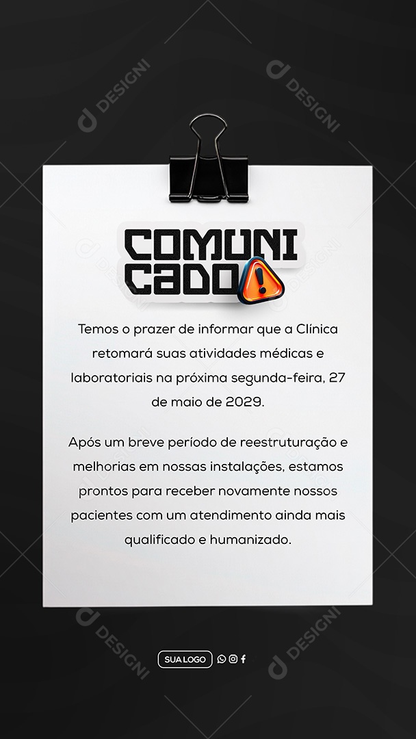 Story Comunicado Clinica Social Media PSD Editável